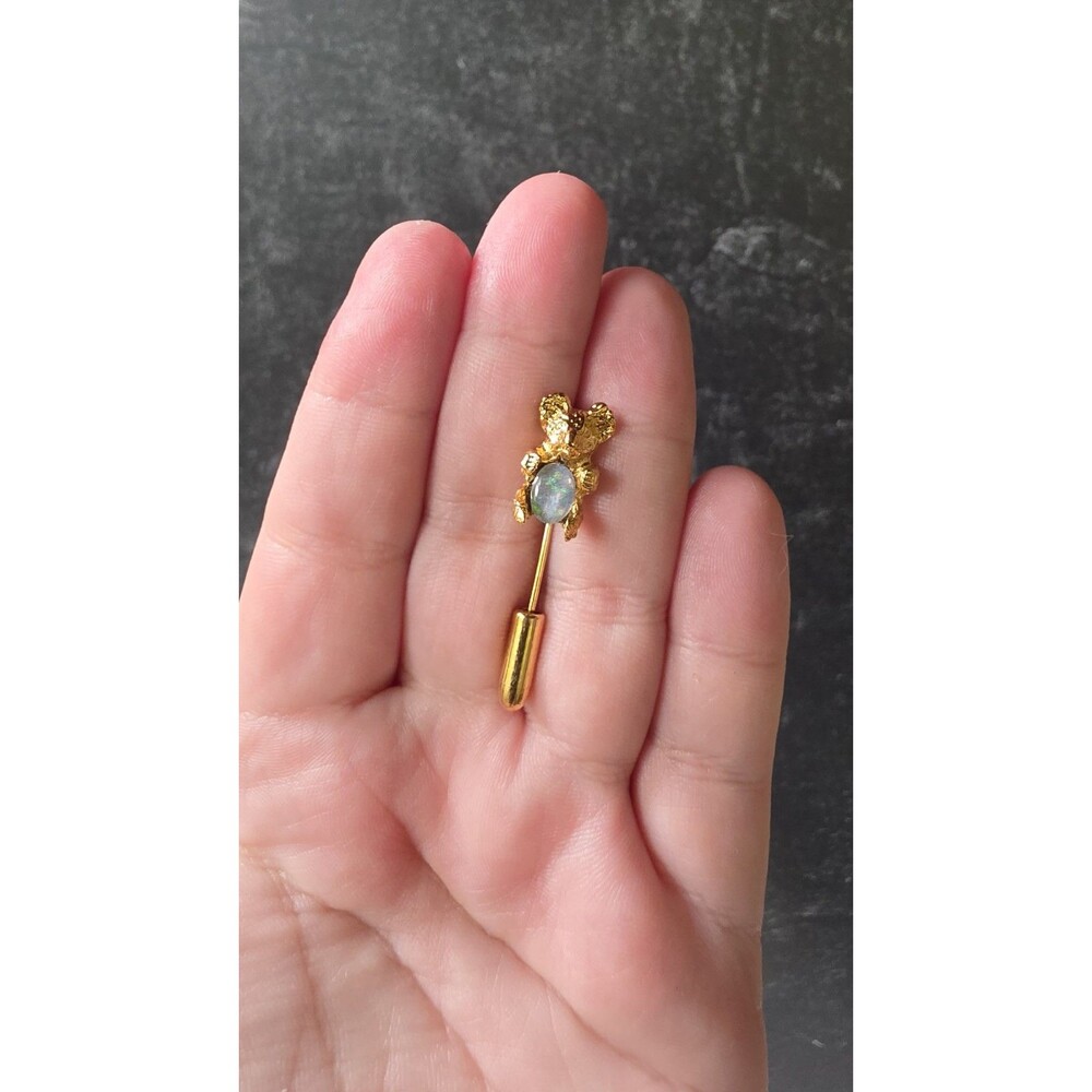 Koala Bear Faux Opal Gold Tone Metal Stick Pin Vintage Costume Jewelry